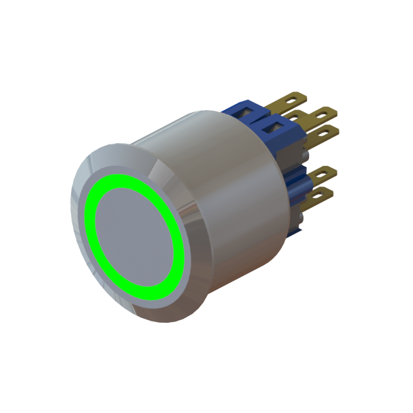 Switch Push Button 1" S/S Green LED 4PST 2A 12V